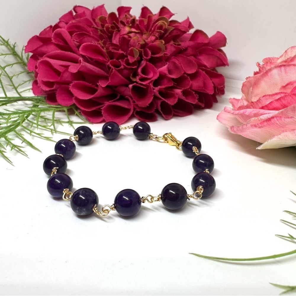 NEW⚜️AMETHYST Gemstone Beaded Bracelet - Picture 5 of 7